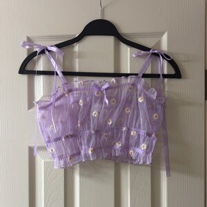 Lilac Daisy Embroidered Women's Crop Top